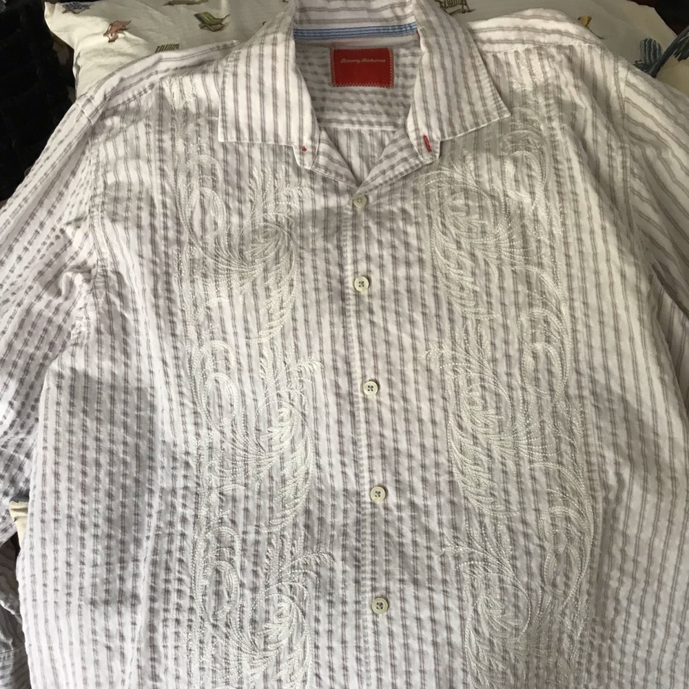 Tommy Bahama, White (Striped, Floral-Front Only), Long Sleeve, XX-Large
